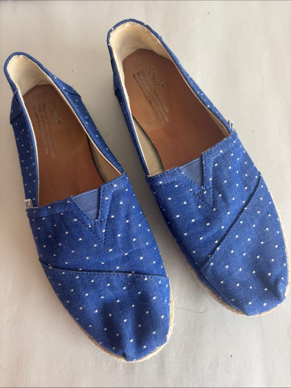 Toms Blue Canvas Slip-Ons with White Polka Dots